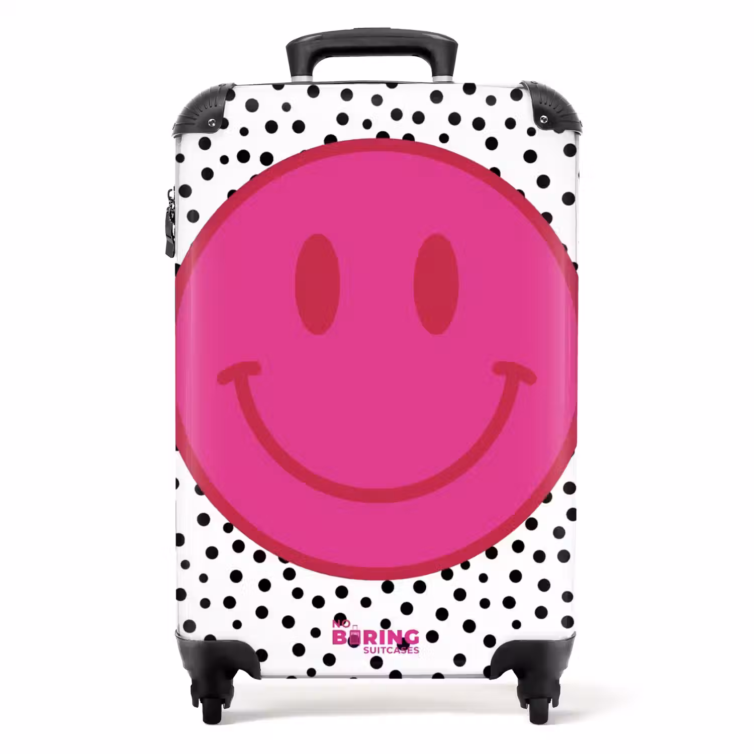 Smiley - Roze - Stippen NBS - Handbagage koffer - Volwassenen Unisex middel -productfoto_recht