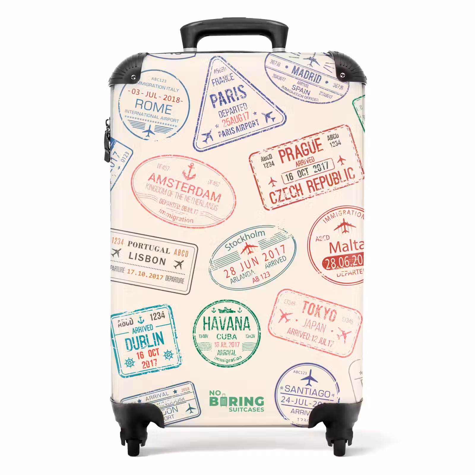 Koffer - Stempels - Kleurrijk - Landen - Stempels - Kleurrijk - Landen NBS - Handbagage koffer - Volwassenen Unisex middel