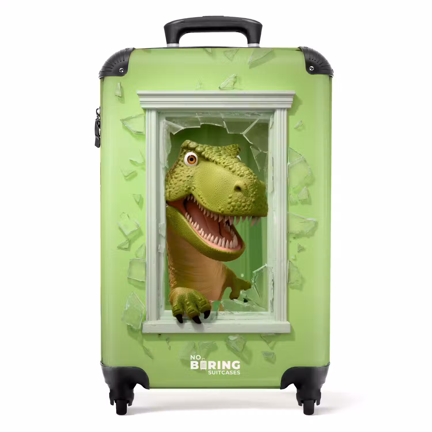 T-rex breekt door groen raam met glas NBS - Handbagage koffer - Kinderen Unisex middel -productfoto_recht