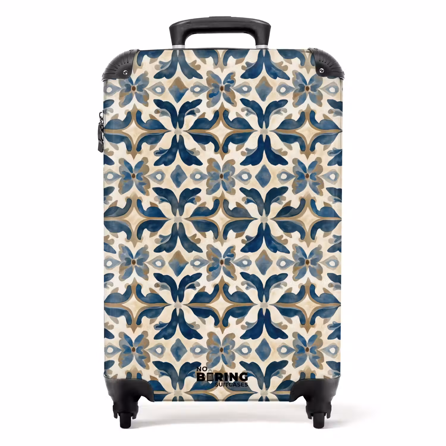Tegel - Patroon - Blauw - Beige NBS - Handbagage koffer - Volwassenen Unisex middel -productfoto_recht