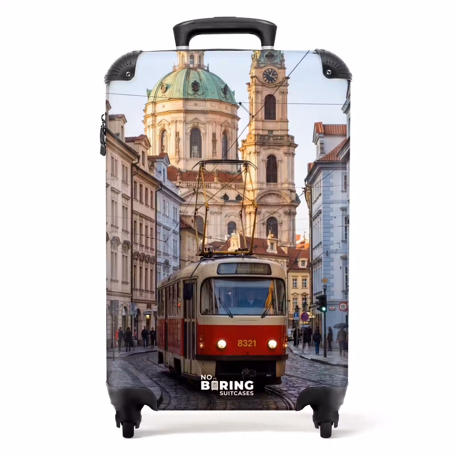 Koffer - Tram - Straat - Stadsgezicht - Klassiek - Rood - Tram - Straat - Stadsgezicht - Klassiek - Rood NBS - Handbagage koffer - Volwassenen Unisex middel