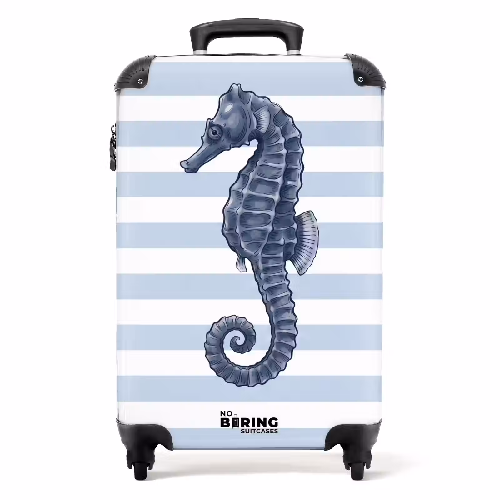 Koffer - Vis - Oceaan - Illustratie - Blauw - Strepen - Vis - Oceaan - Illustratie - Blauw - Strepen NBS - Handbagage koffer - Volwassenen Unisex middel