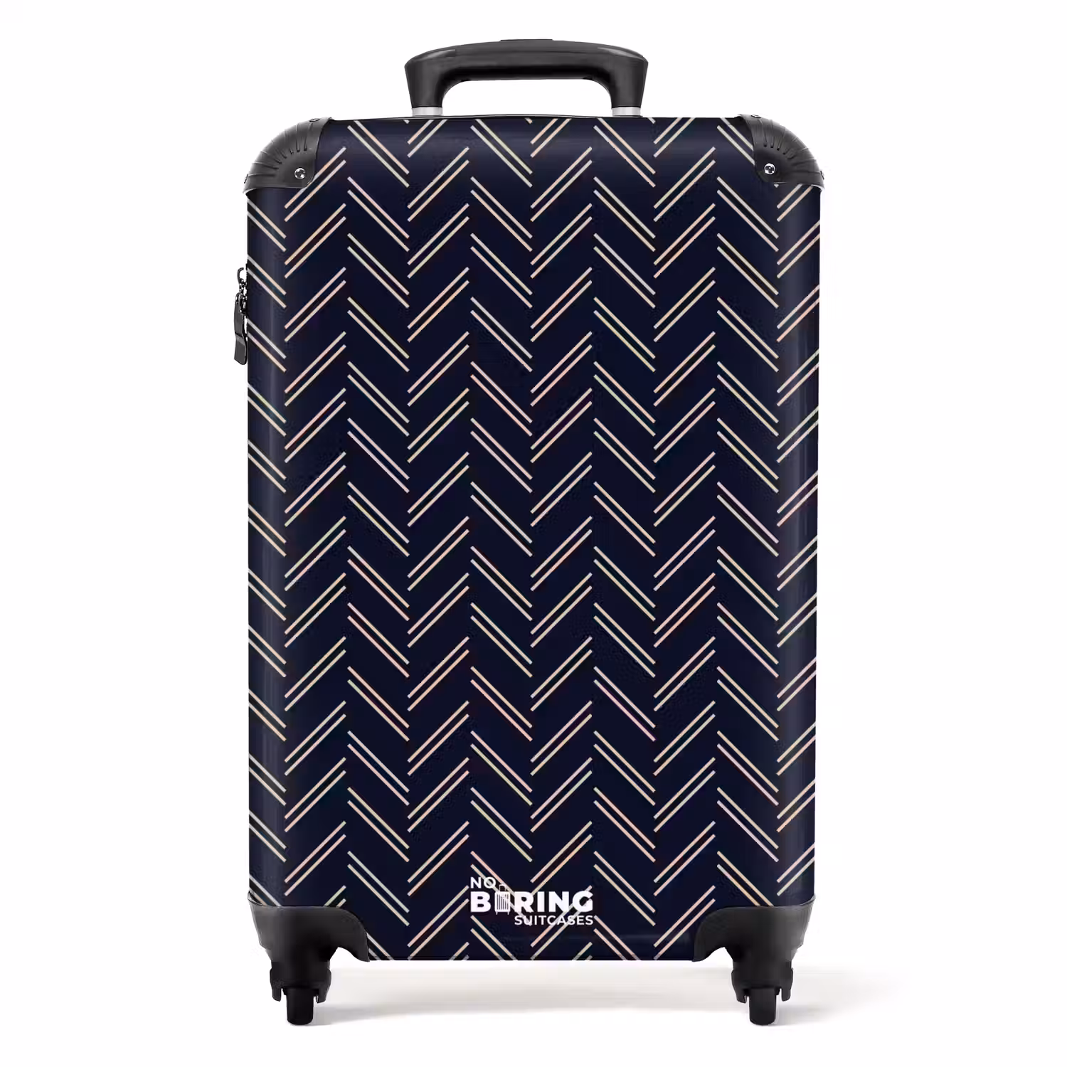 Visgraatstructuur met lichtroze lijnen op donkerblauw NBS - Handbagage koffer - Kinderen Unisex middel -productfoto_recht