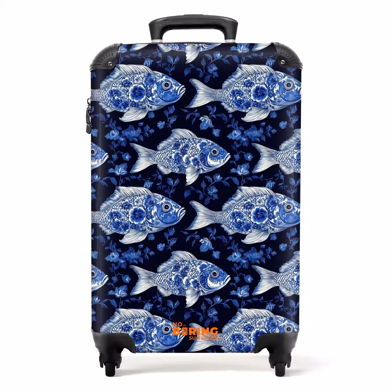 Vissen - Bloemen - Blauw NBS - Handbagage koffer - Volwassenen Unisex middel -productfoto_recht