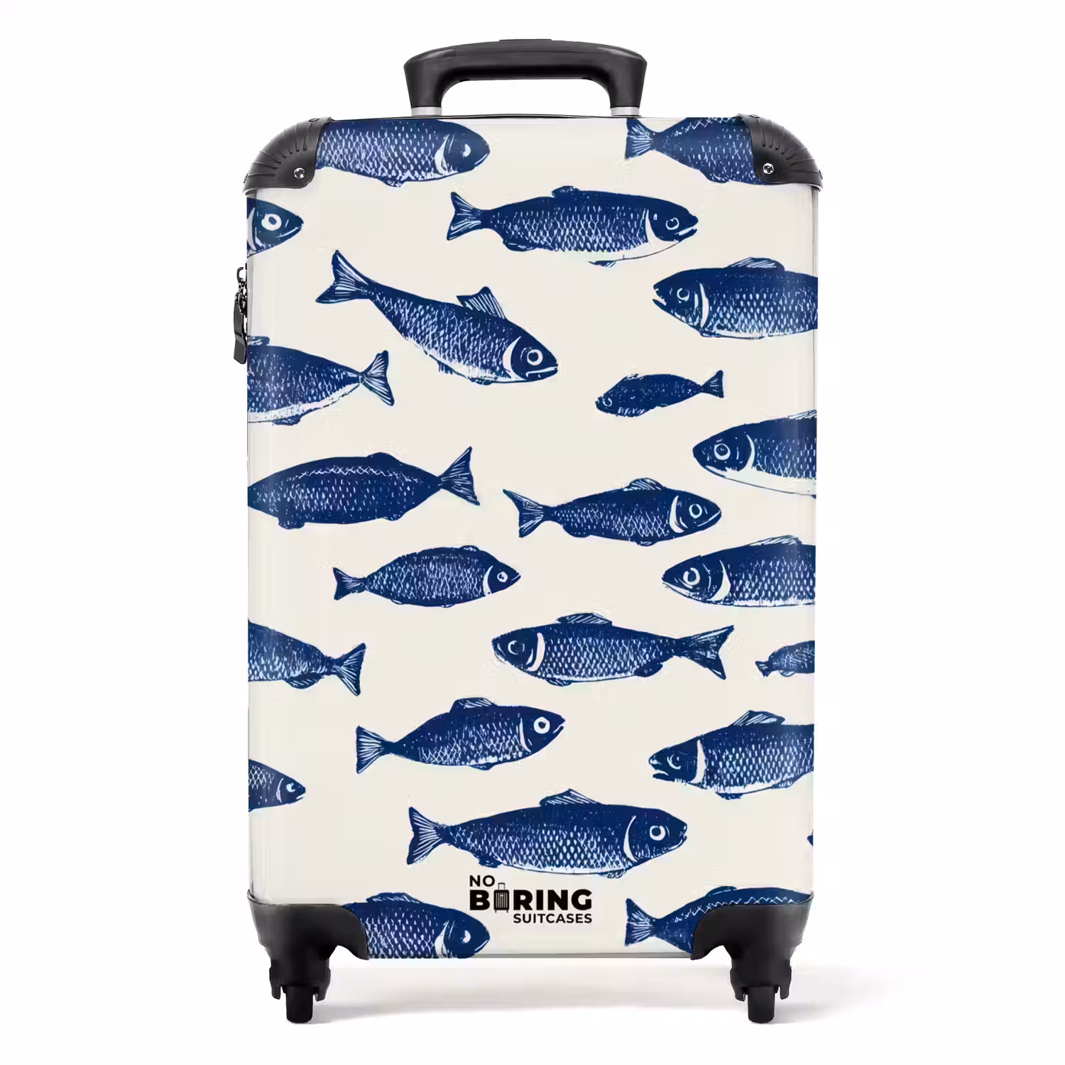 Vissen - Patroon - Blauw - Wit NBS - Handbagage koffer - Volwassenen Unisex middel -productfoto_recht