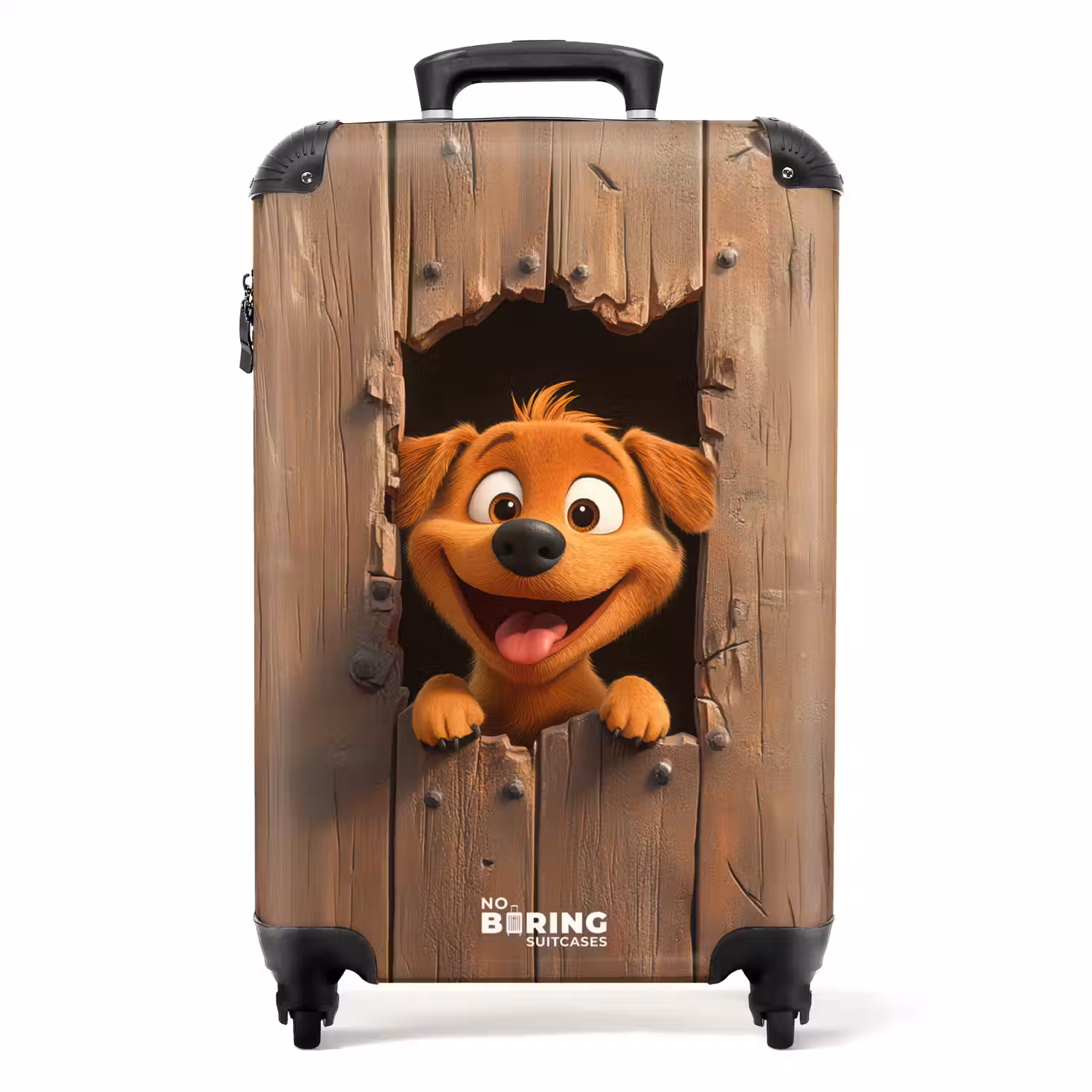 Vrolijke hond kijkt door kapot houten hek NBS - Handbagage koffer - Kinderen Unisex middel -productfoto_recht