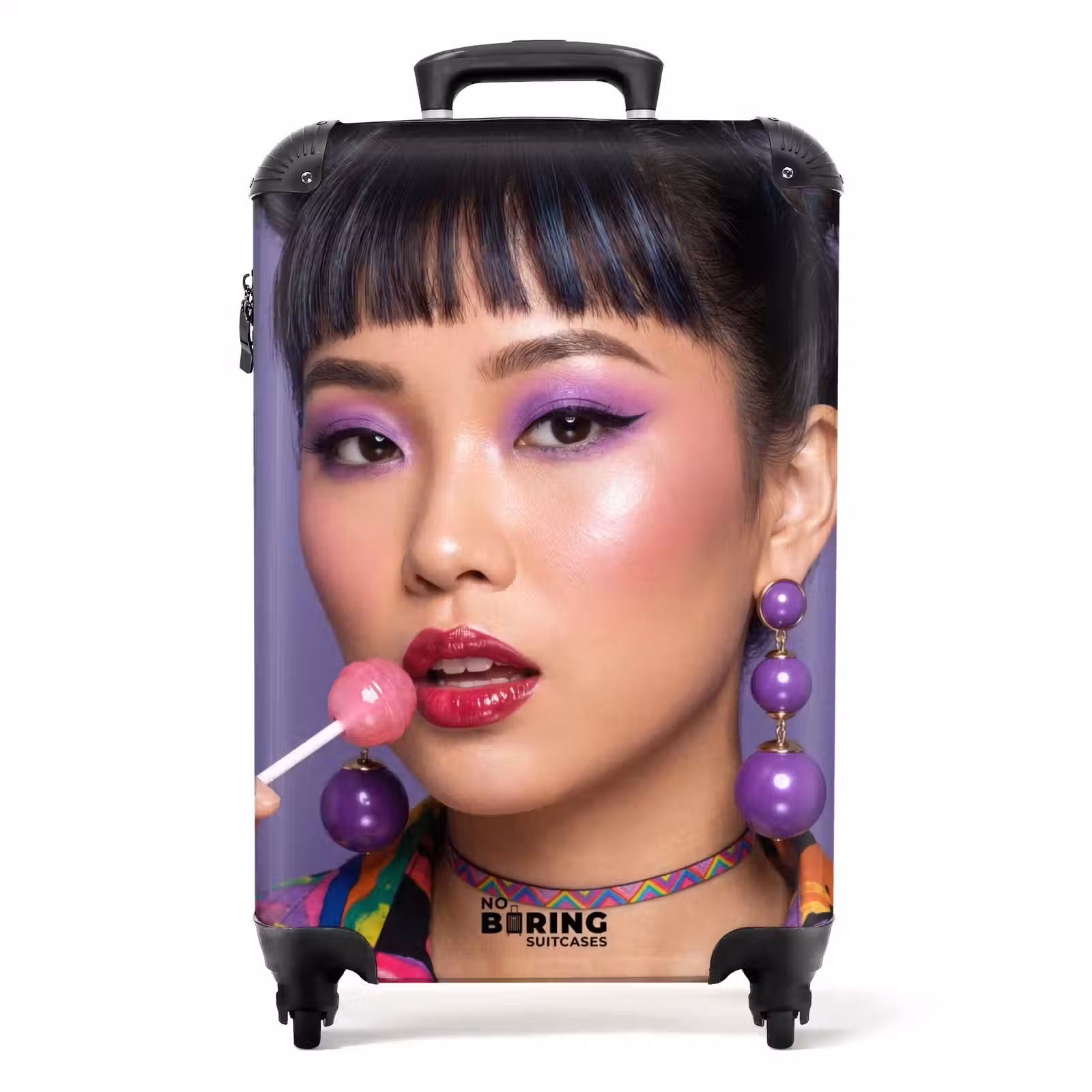 Koffer - Vrouw - Portret - Make-up - Paars - Levendig - Vrouw - Portret - Make-up - Paars - Levendig NBS - Handbagage koffer - Volwassenen Unisex middel