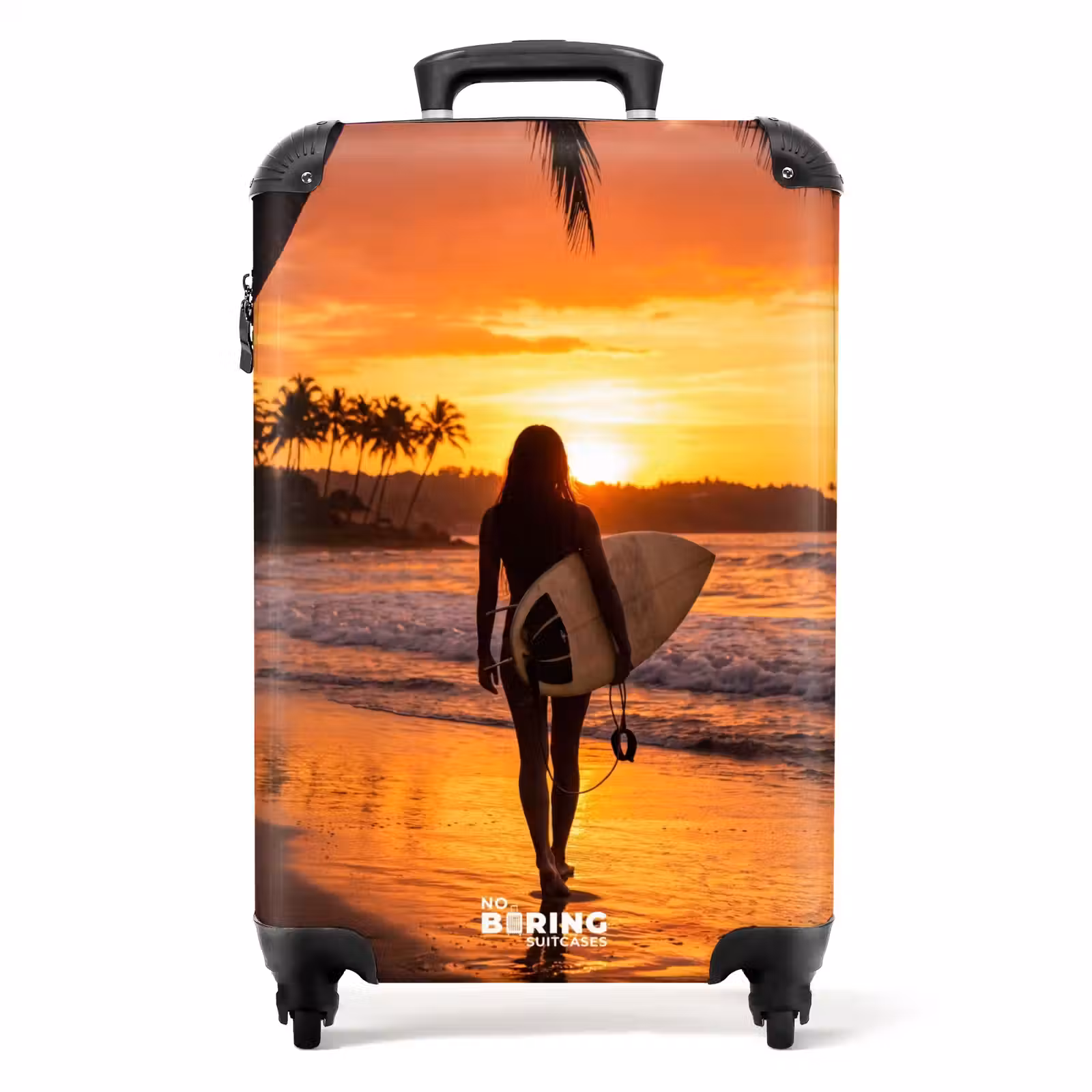 Koffer - Vrouw - Surfplank - Strand - Zonsondergang - Oranje - Vrouw - Surfplank - Strand - Zonsondergang - Oranje NBS - Handbagage koffer - Volwassenen Unisex middel