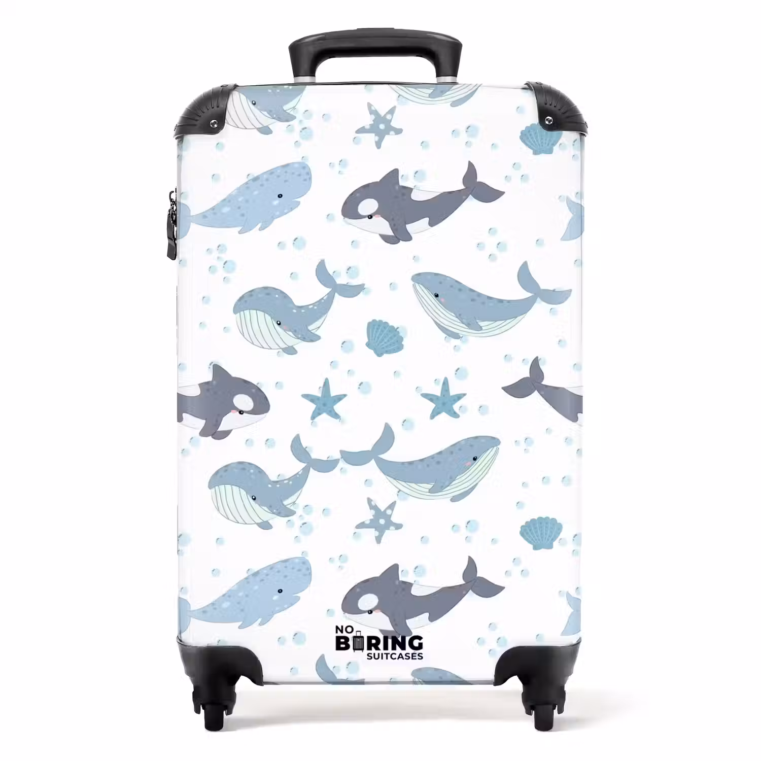 Walvissen patroon met schelpen blauw NBS - Handbagage koffer - Kinderen Unisex middel -productfoto_recht