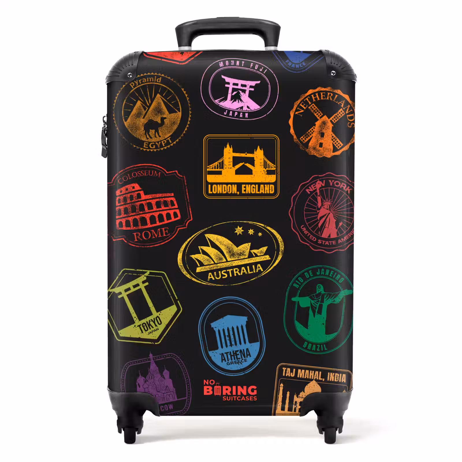 Koffer - Wereldmonumenten - Kleurrijk - Stempels - Wereldmonumenten - Kleurrijk - Stempels NBS - Handbagage koffer - Volwassenen Unisex middel