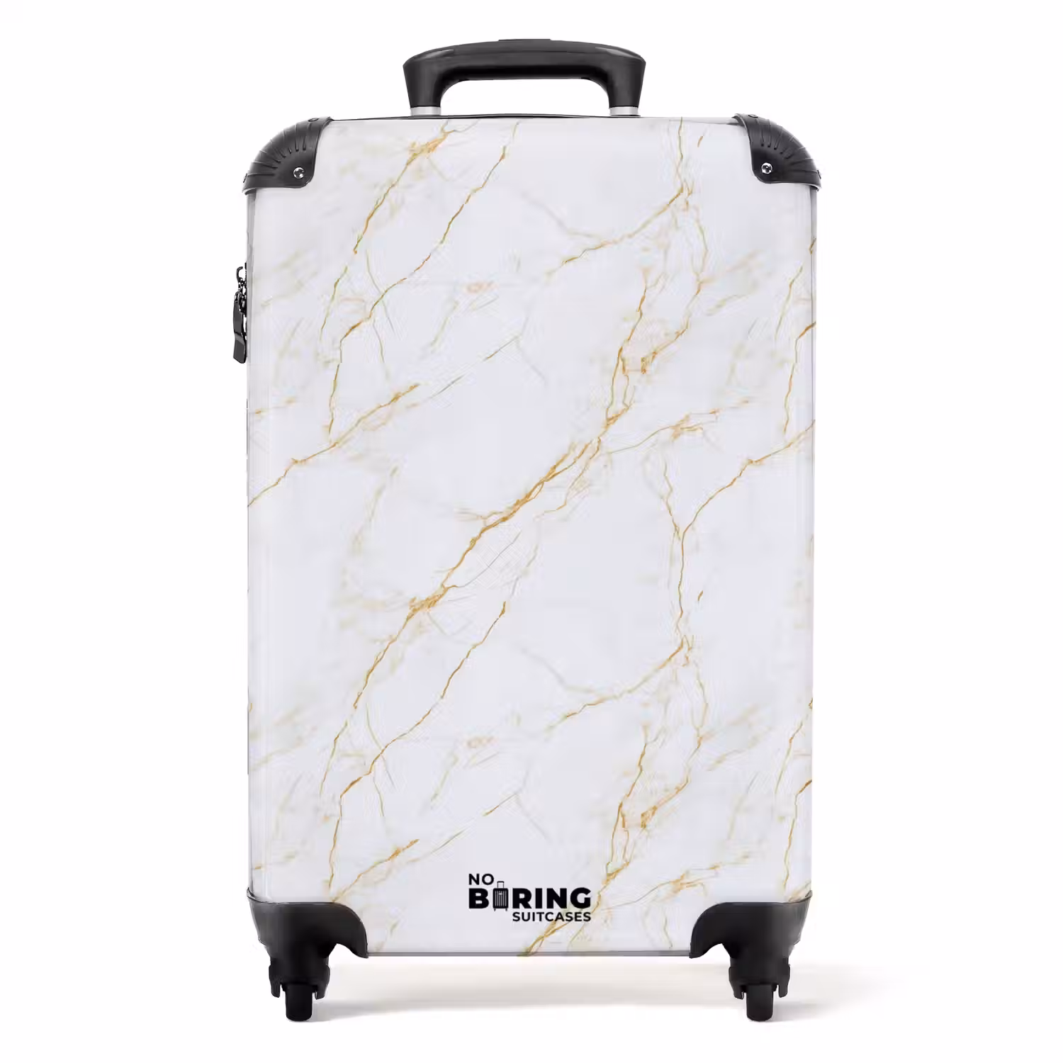 Wit - Marmer - Goud - Luxueus NBS - Handbagage koffer - Volwassenen Unisex middel -productfoto_recht