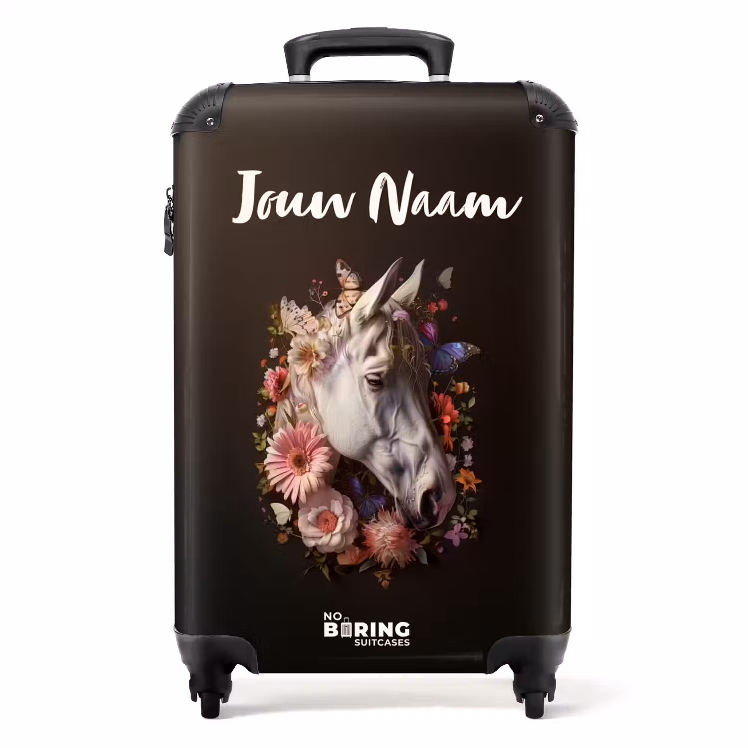 Wit paardenhoofd tussen kleurrijke bloemenkrans NBS - Handbagage koffer - Kinderen Unisex middel -productfoto_recht