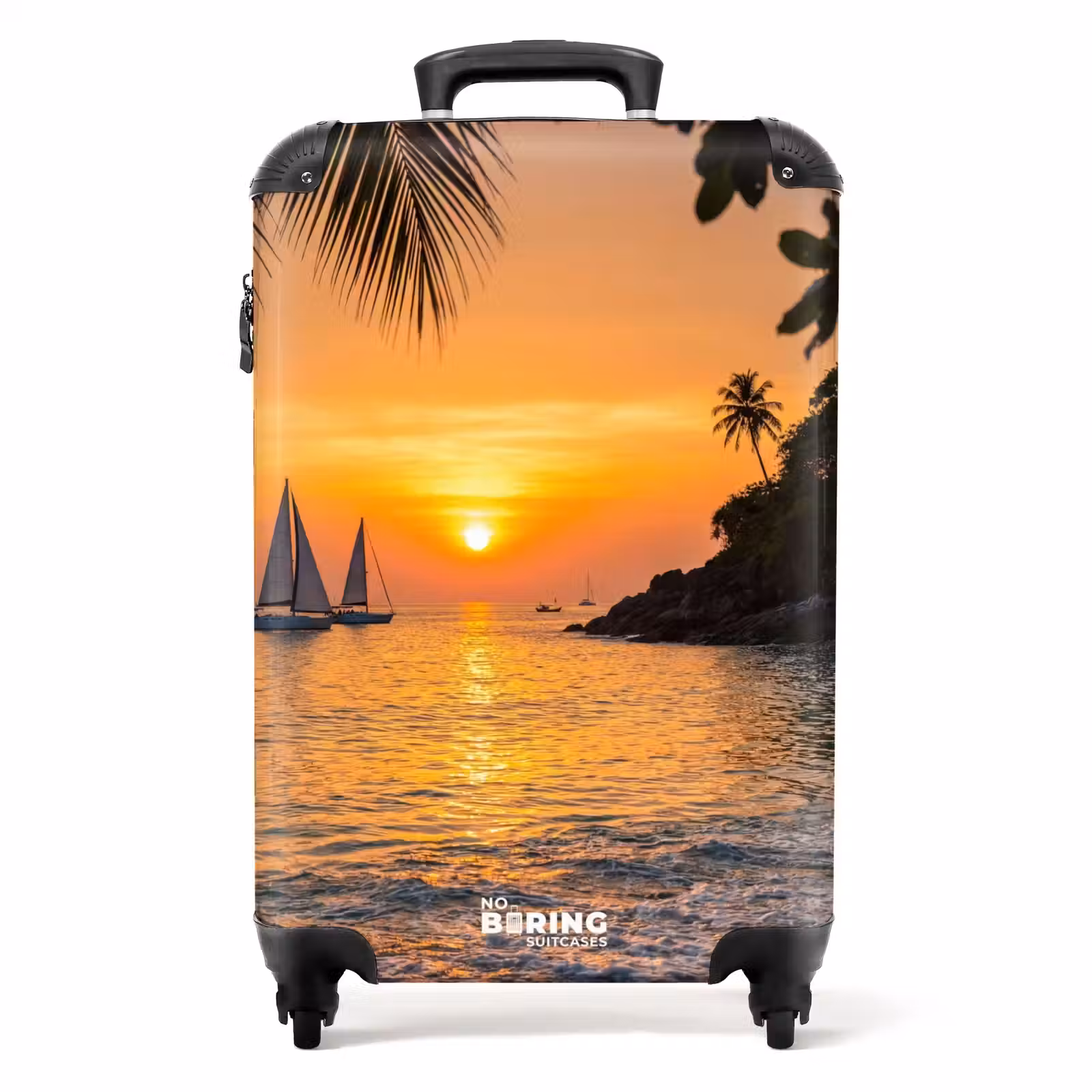 Koffer - Zee - Zonsondergang - Boot - Natuur - Oranje - Zee - Zonsondergang - Boot - Natuur - Oranje NBS - Handbagage koffer - Volwassenen Unisex middel