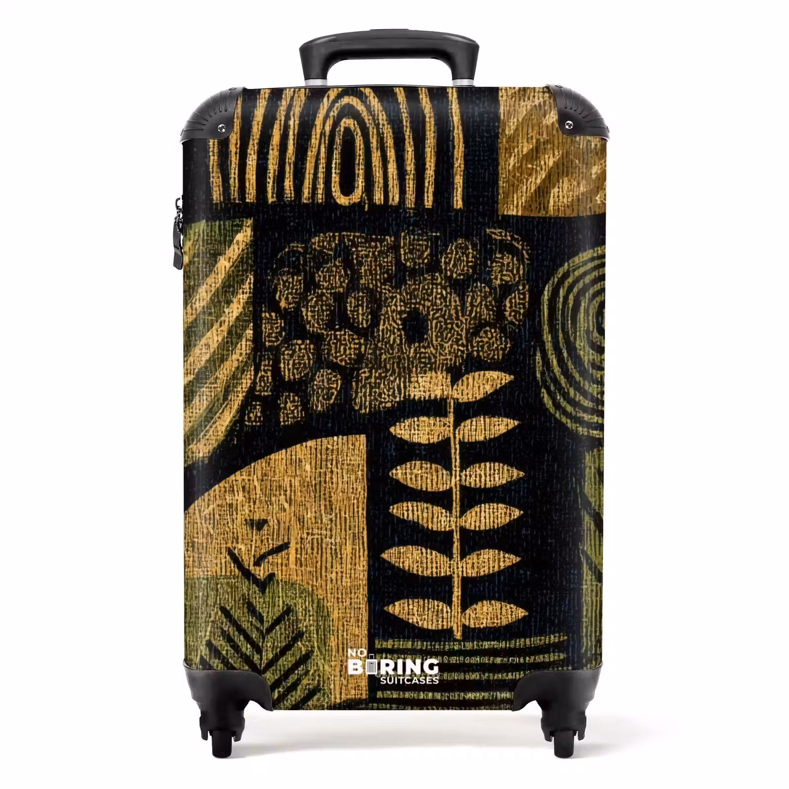 Koffer - Zwart - Okergeel - Botanisch - Textuur - Zwart - Okergeel - Botanisch - Textuur NBS - Handbagage koffer - Volwassenen Unisex middel