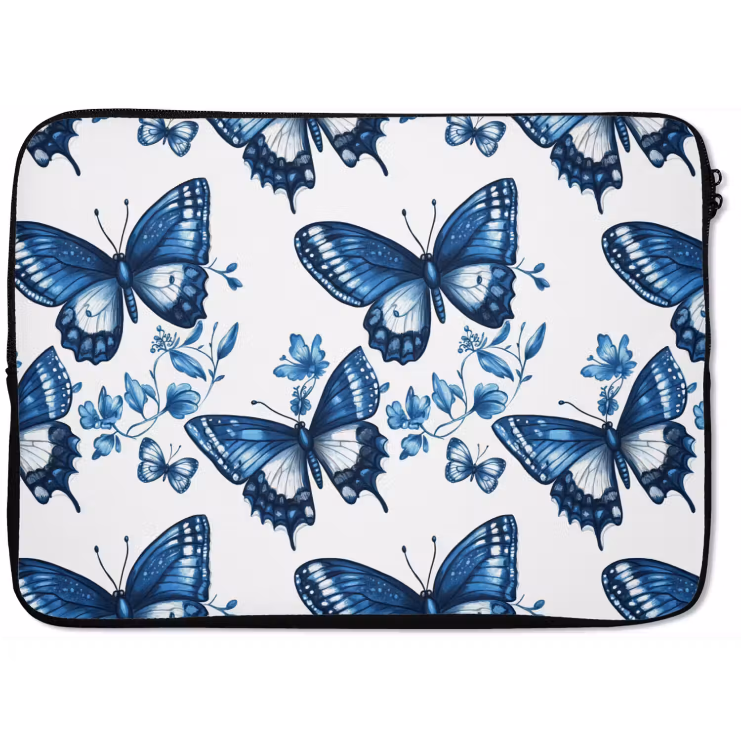 Blauw - Vlinders - Bloemen - Wit laptophoes neopreen klein 279 -zkaufland3dotto