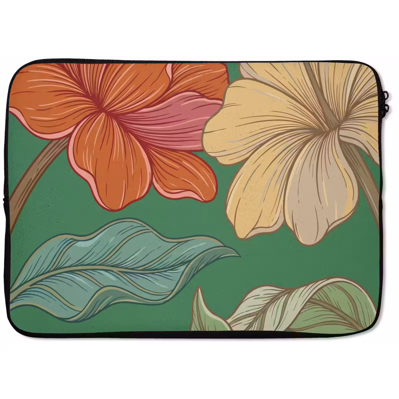 Laptophoes Bloemen - Groen - Illustratie - Bloemen - Groen - Illustratie laptophoes neopreen klein