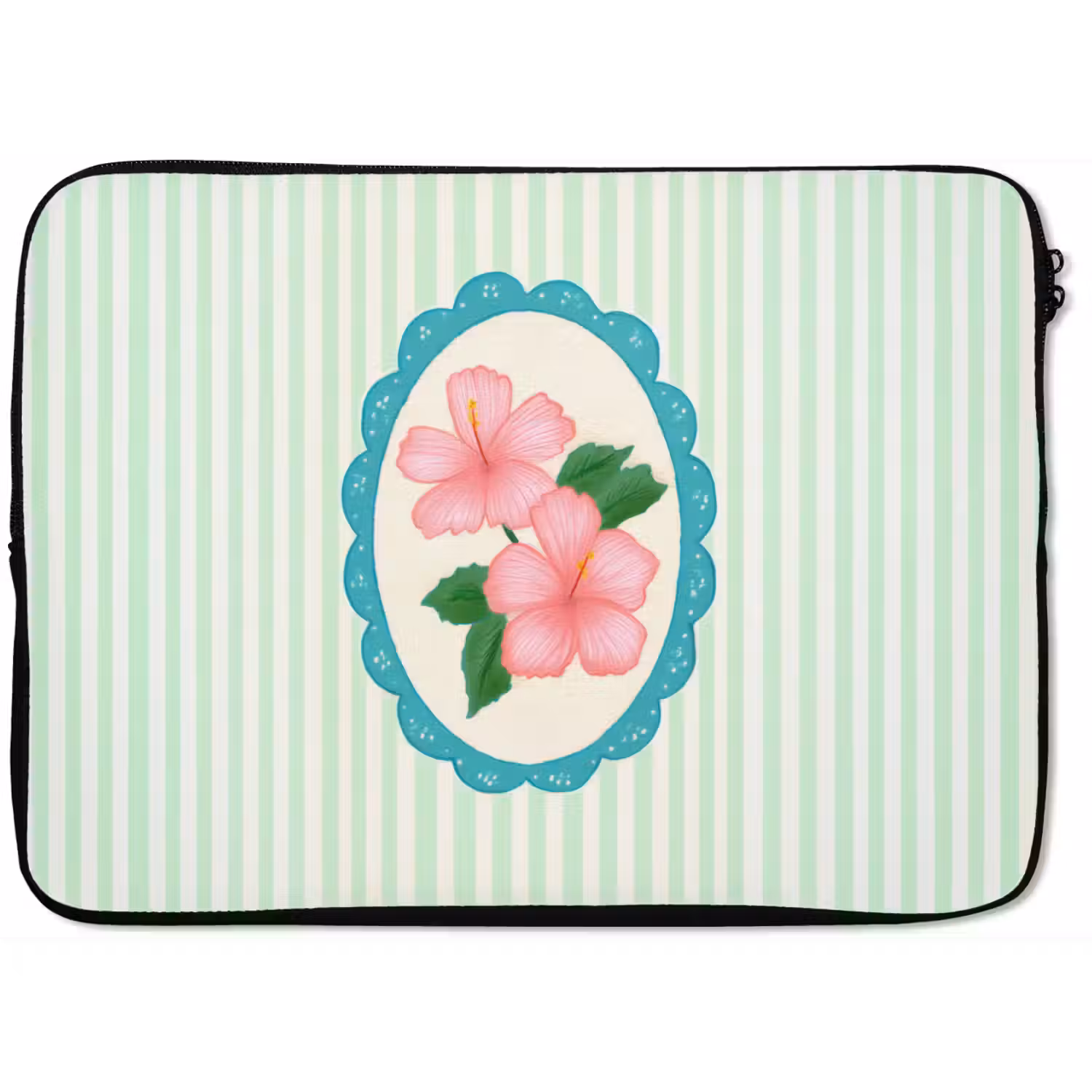 Bloemen - Ovaal - Strepen - Groen laptophoes neopreen klein -zkaufland3dotto