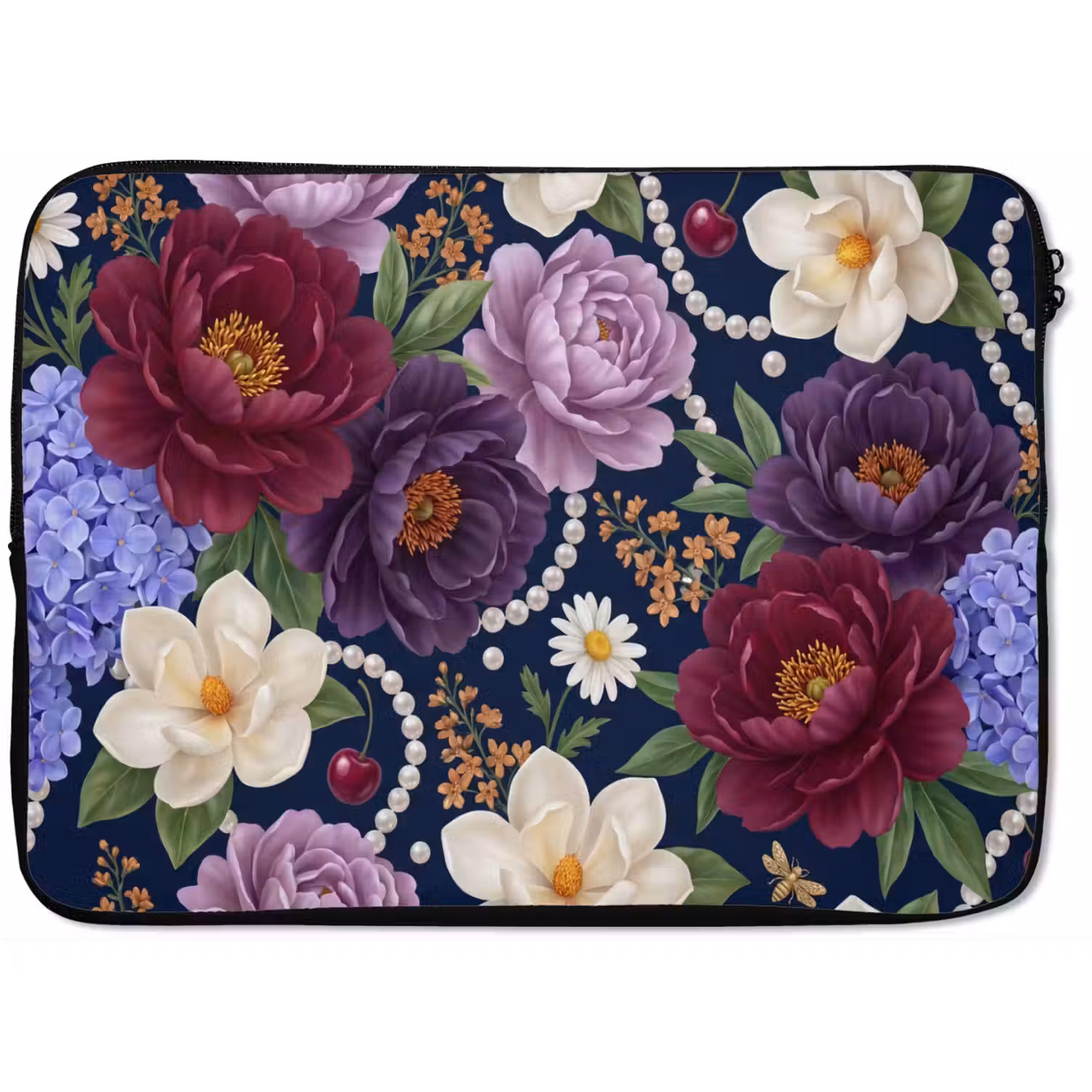 Bloemen - Parels - Decoratie - Modern - Blauw laptophoes neopreen klein -zkaufland3dotto