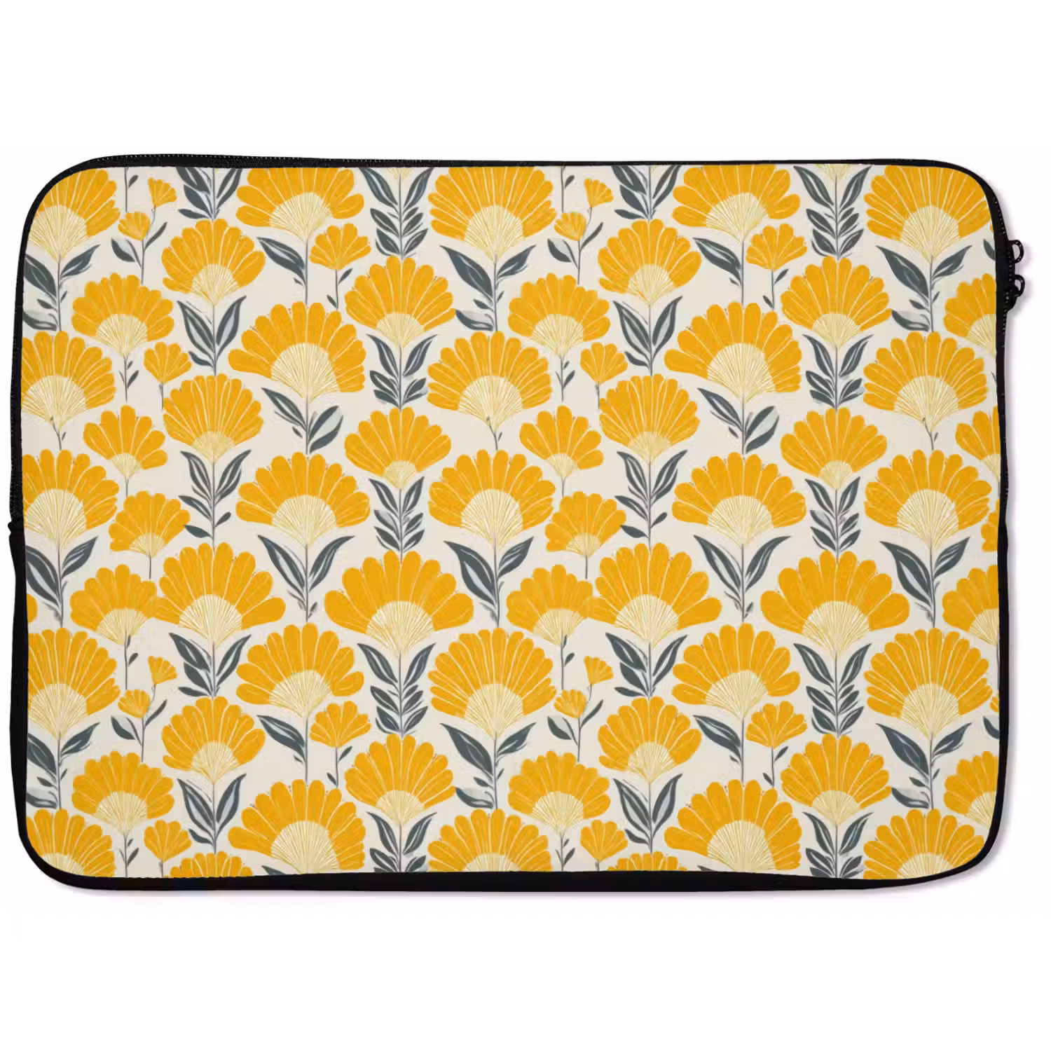 Bloemen - Retro - Botanisch - Okergeel - Grijs laptophoes neopreen klein 279 -zkaufland3dotto