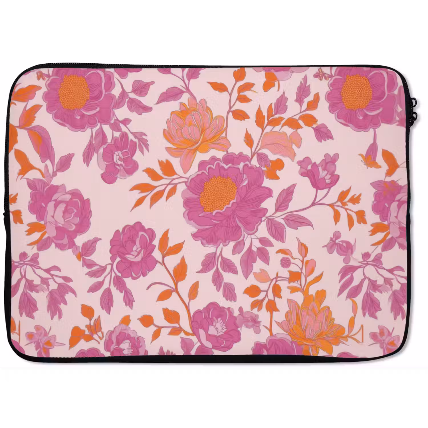 Bloemenpatroon - Roze - Oranje - Bloemen laptophoes neopreen klein -zkaufland3dotto
