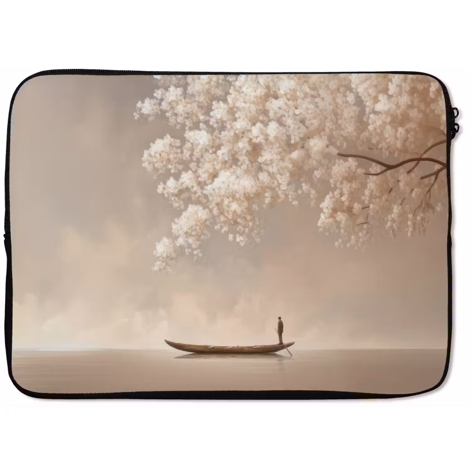 Bloesems - Wit - Boot - Minimalistisch laptophoes neopreen klein -zkaufland3dotto