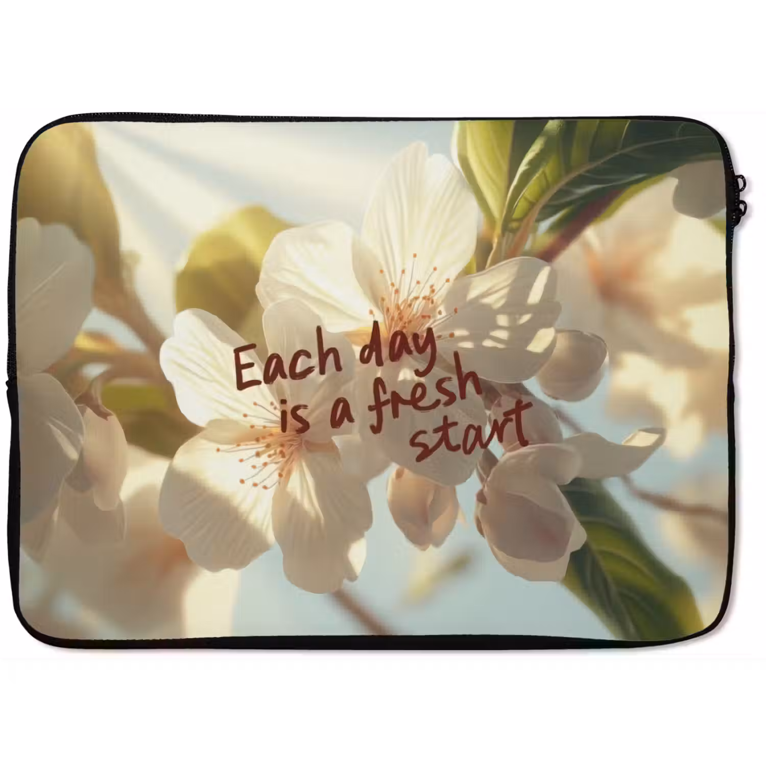 Bloesems - Zonlicht - Quote - Wit laptophoes neopreen klein -zkaufland3dotto