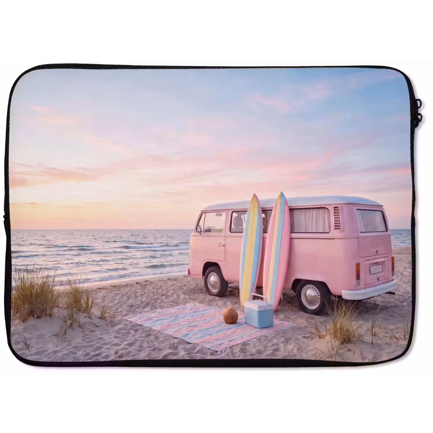 Busje - Strand - Surfplank - Zomer - Roze laptophoes neopreen klein -zkaufland3dotto