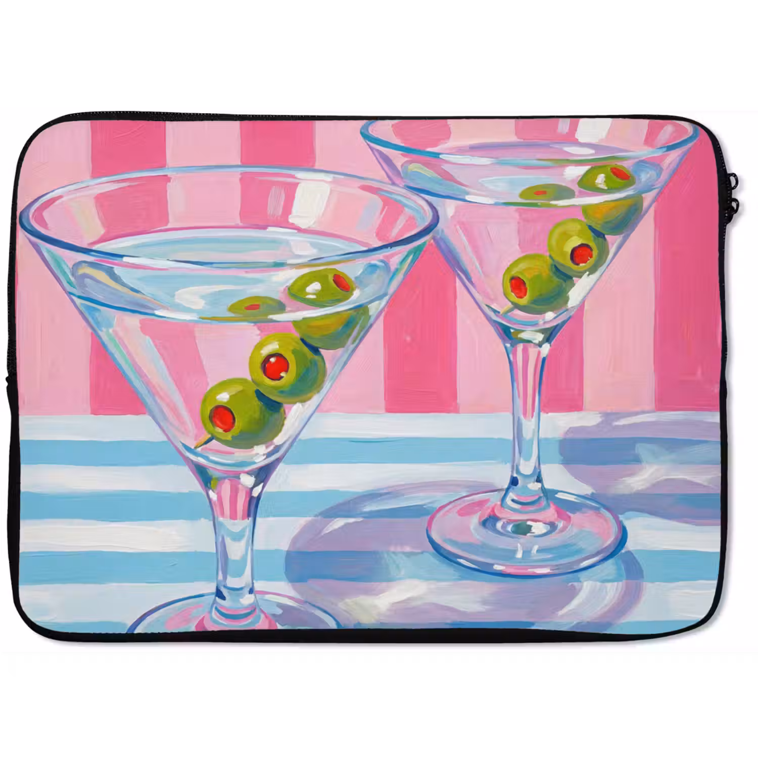 Cocktail - Olijven - Kunst - Modern - Roze laptophoes neopreen klein -zkaufland3dotto