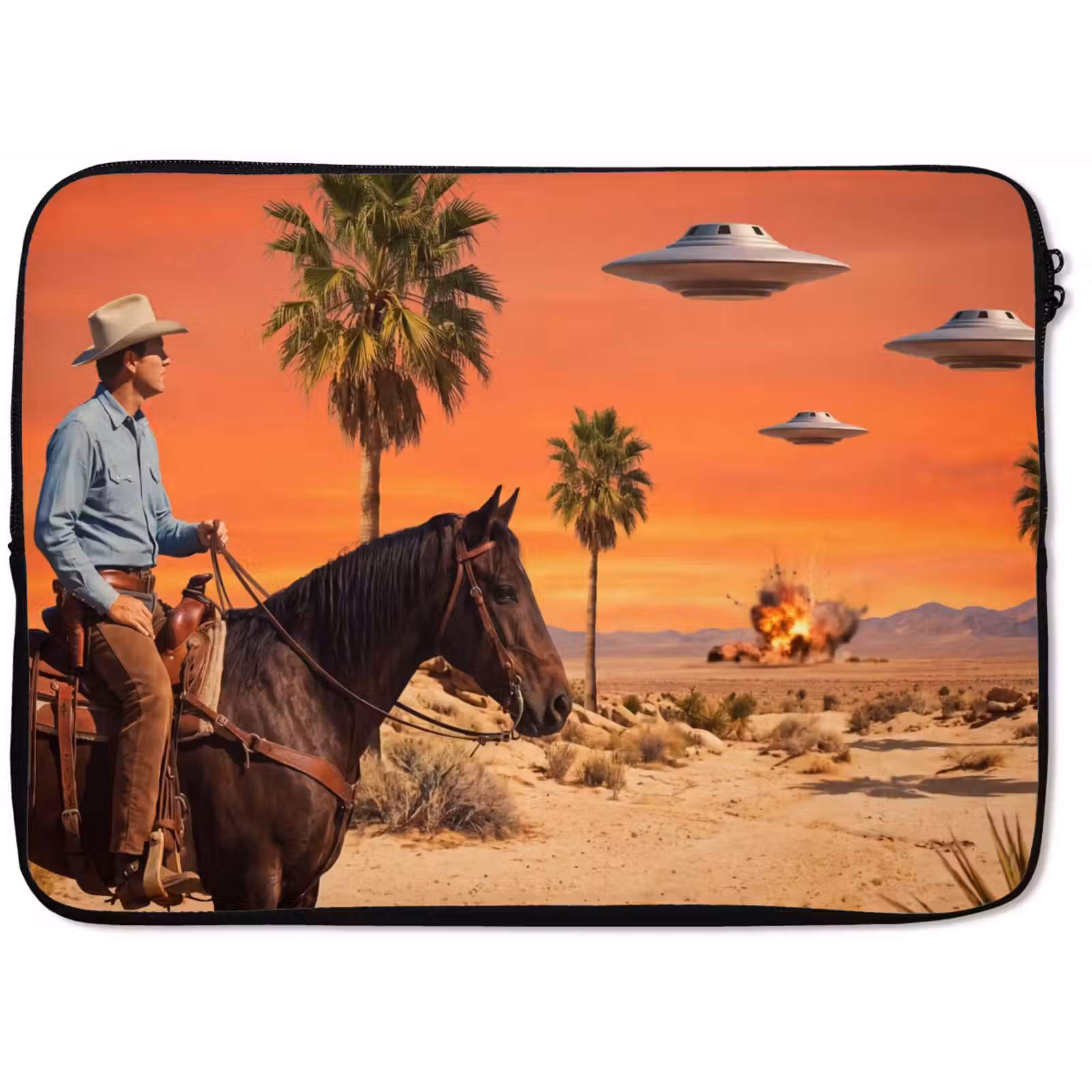 Laptophoes Cowboy - Paard - Woestijn - Cowboy - Paard - Woestijn laptophoes neopreen klein