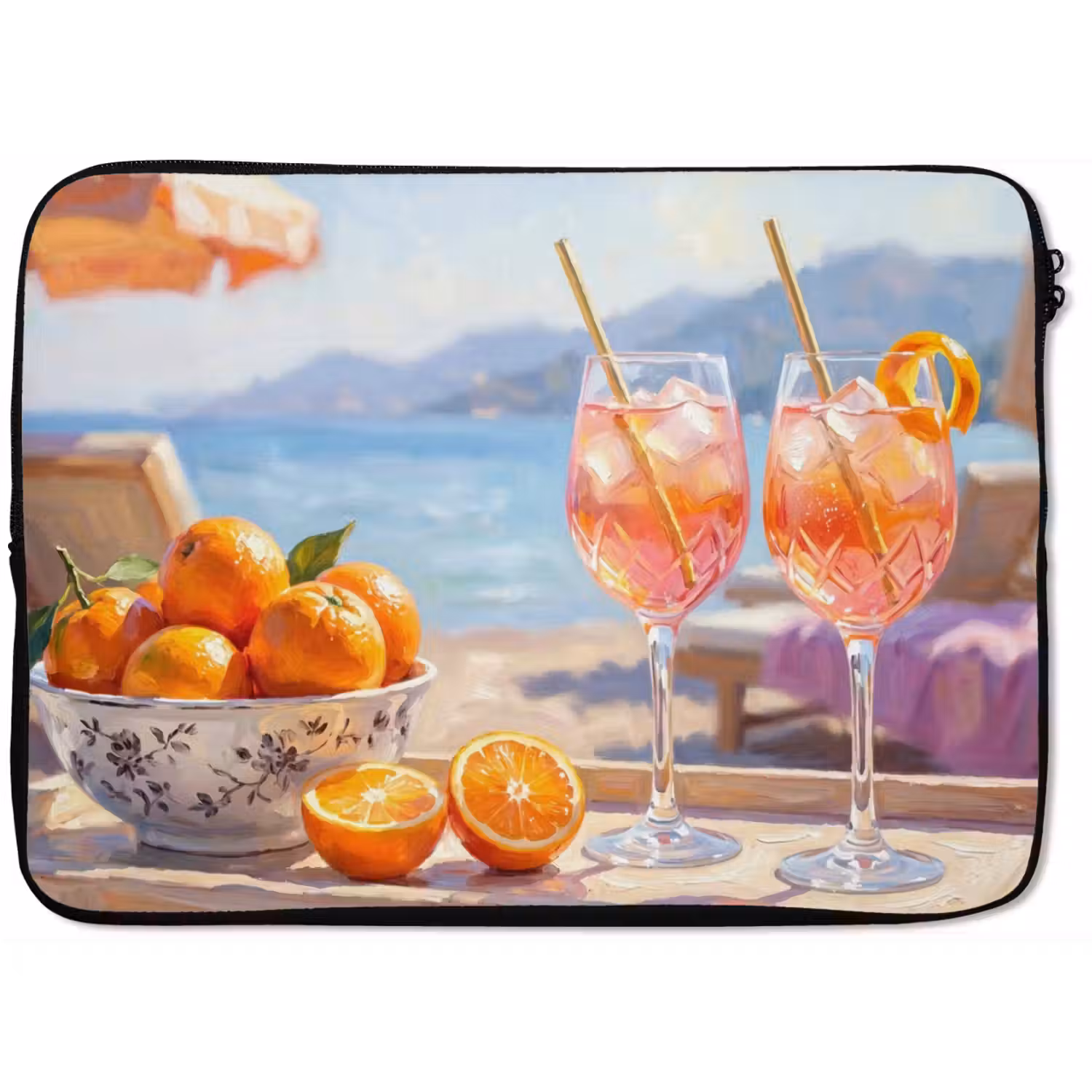Drank - Glazen - Strand - Zomer - Oranje laptophoes neopreen klein -zkaufland3dotto