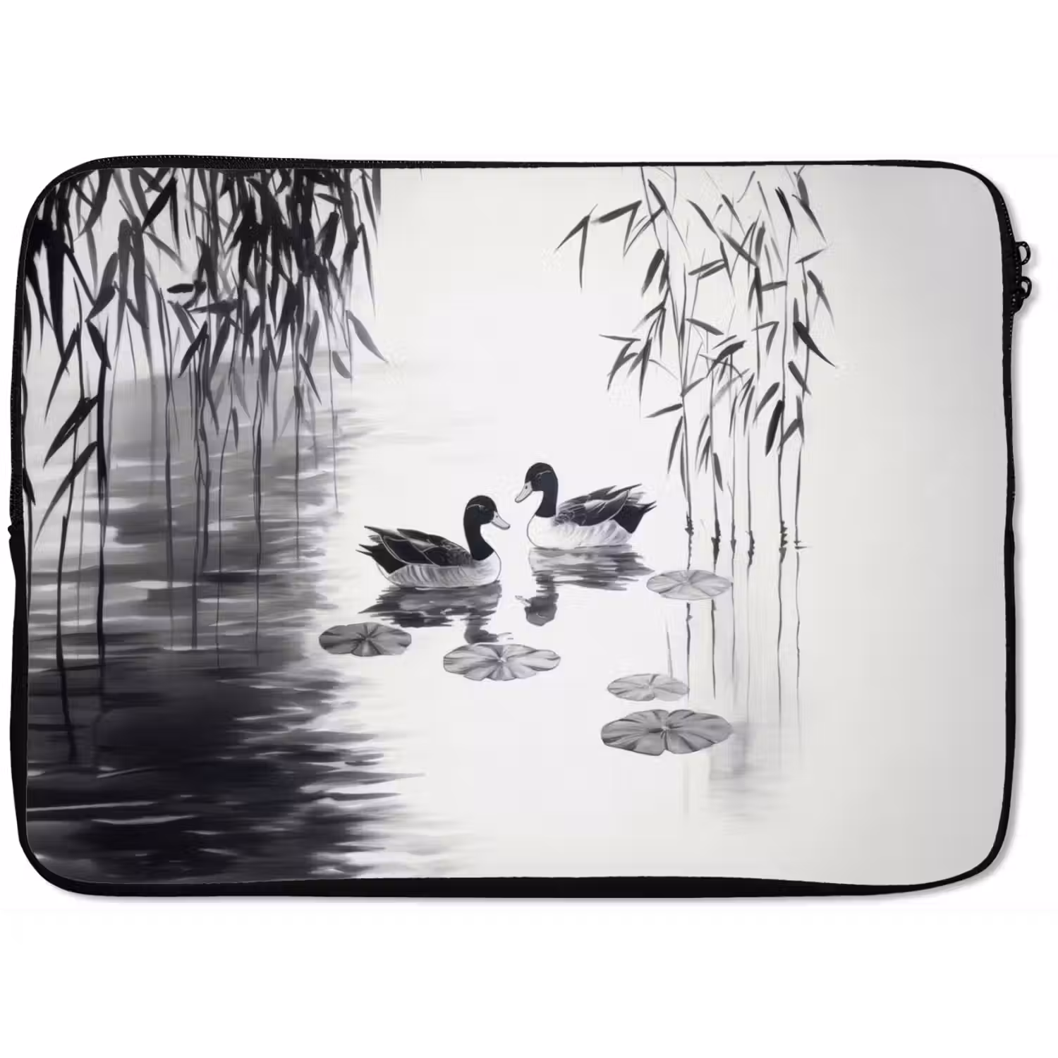 Eenden - Waterlelies - Riet - Zwart laptophoes neopreen klein -zkaufland3dotto
