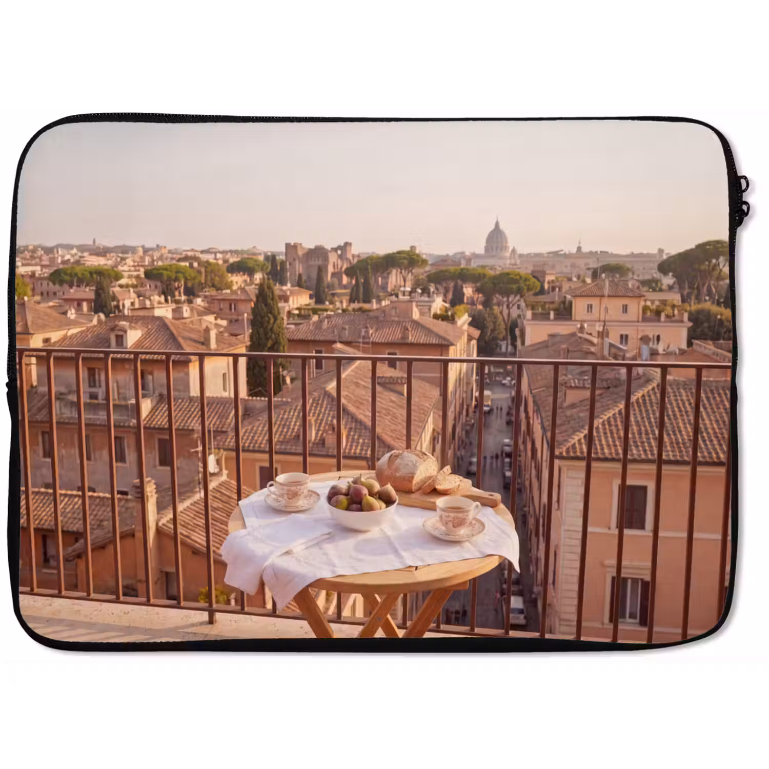 Eten - Ontbijt - Balkon - Stad - Zonsopgang laptophoes neopreen klein -zkaufland3dotto