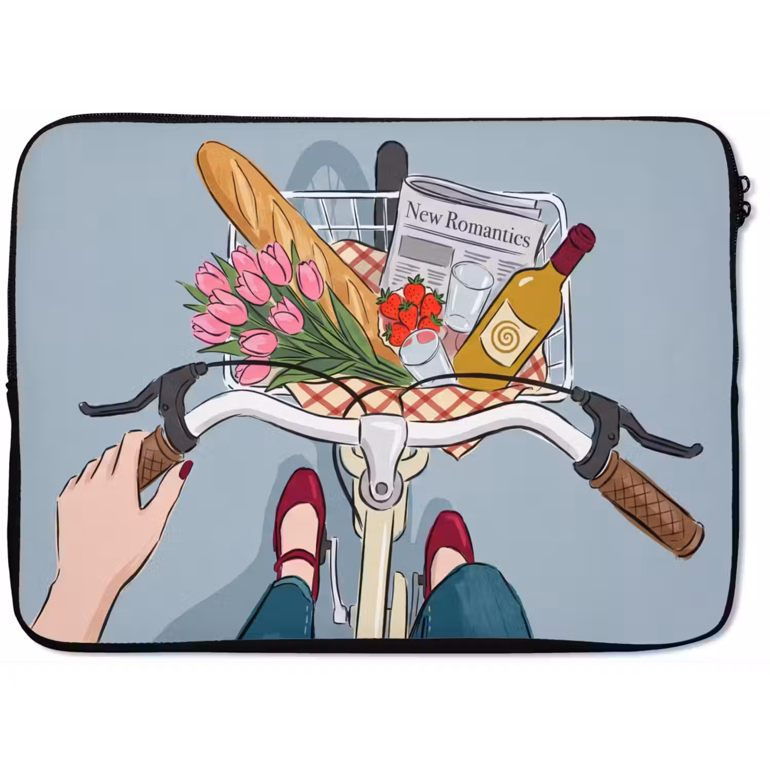 Fiets - Picknick - Zomer - Illustratie laptophoes neopreen klein -zkaufland3dotto