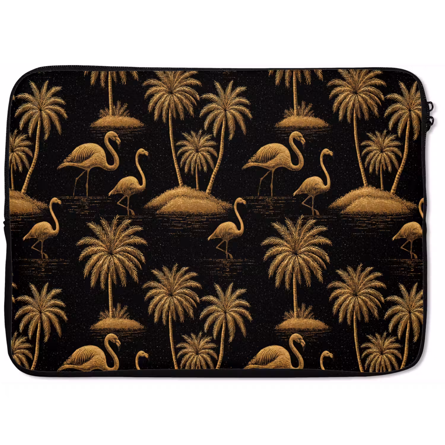 Flamingo - Palmbomen - Tropisch - Goud - Zwart laptophoes neopreen klein 279 -zkaufland3dotto