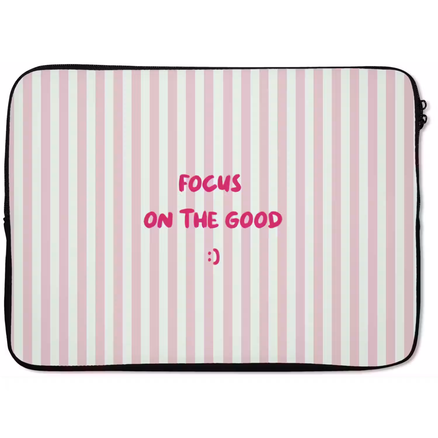 Focus on the good - Strepen - Roze - Smiley laptophoes neopreen klein -zkaufland3dotto