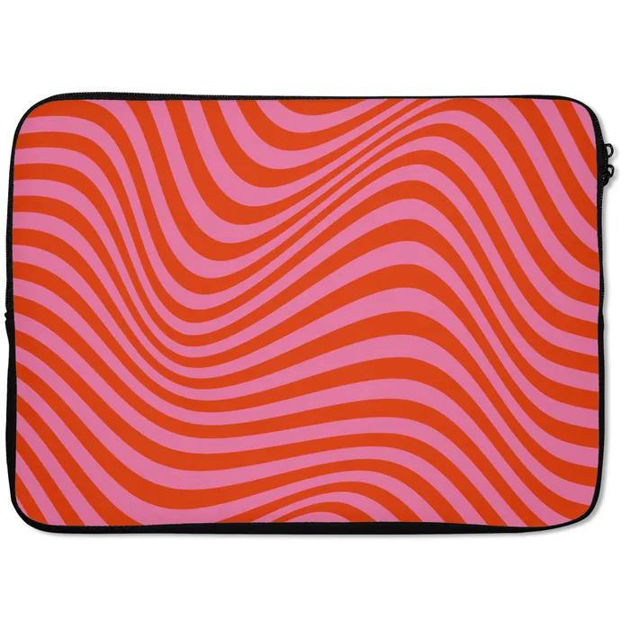 Golvend patroon - Rood - Roze - Lijnen laptophoes neopreen klein -zkaufland3dotto