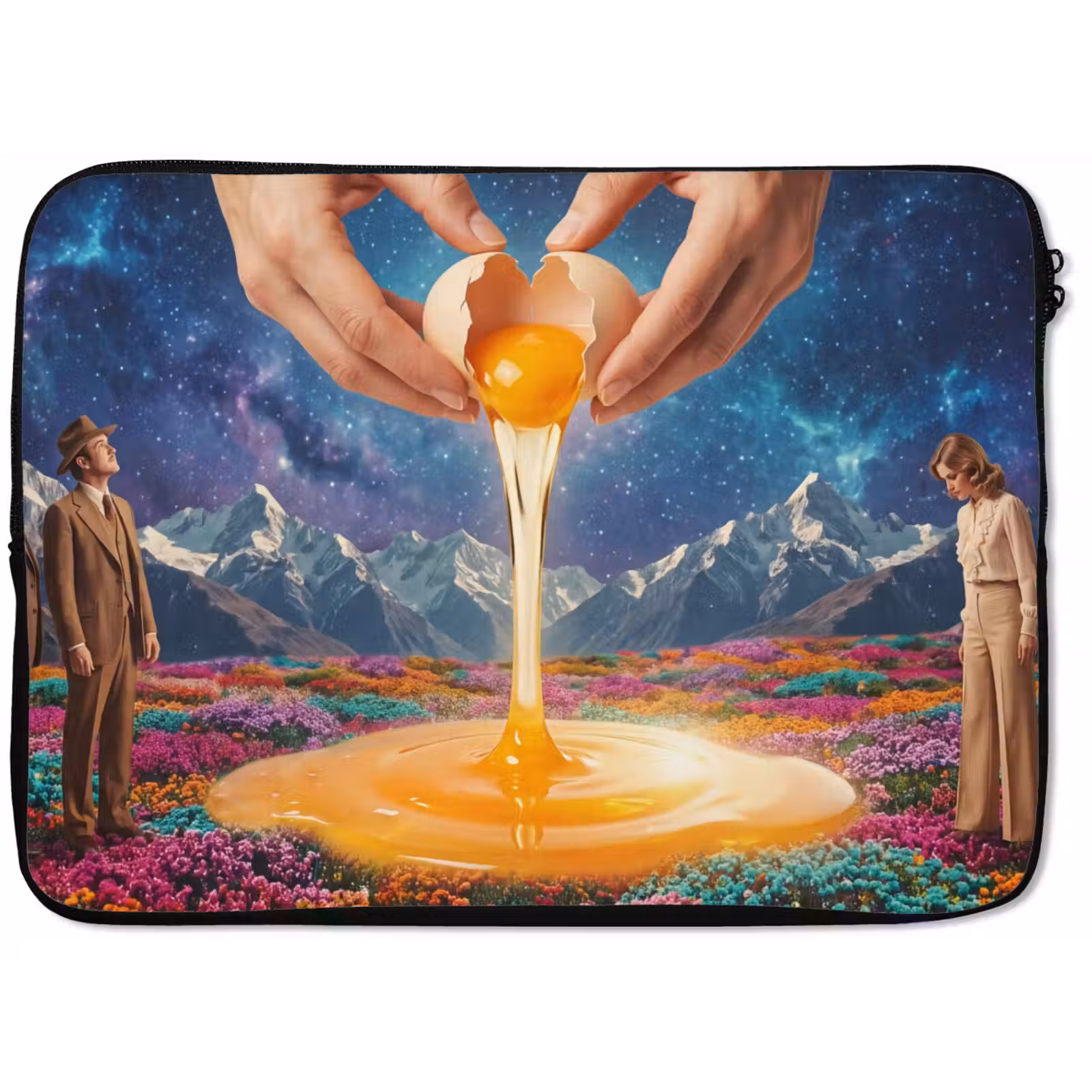 Laptophoes Handen - Ei - Surrealisme - Handen - Ei - Surrealisme laptophoes neopreen klein