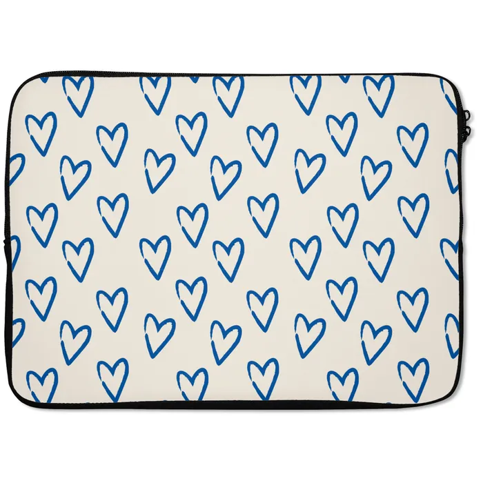 Hartjes patroon - Blauw - Beige - Liefde laptophoes neopreen klein -zkaufland3dotto