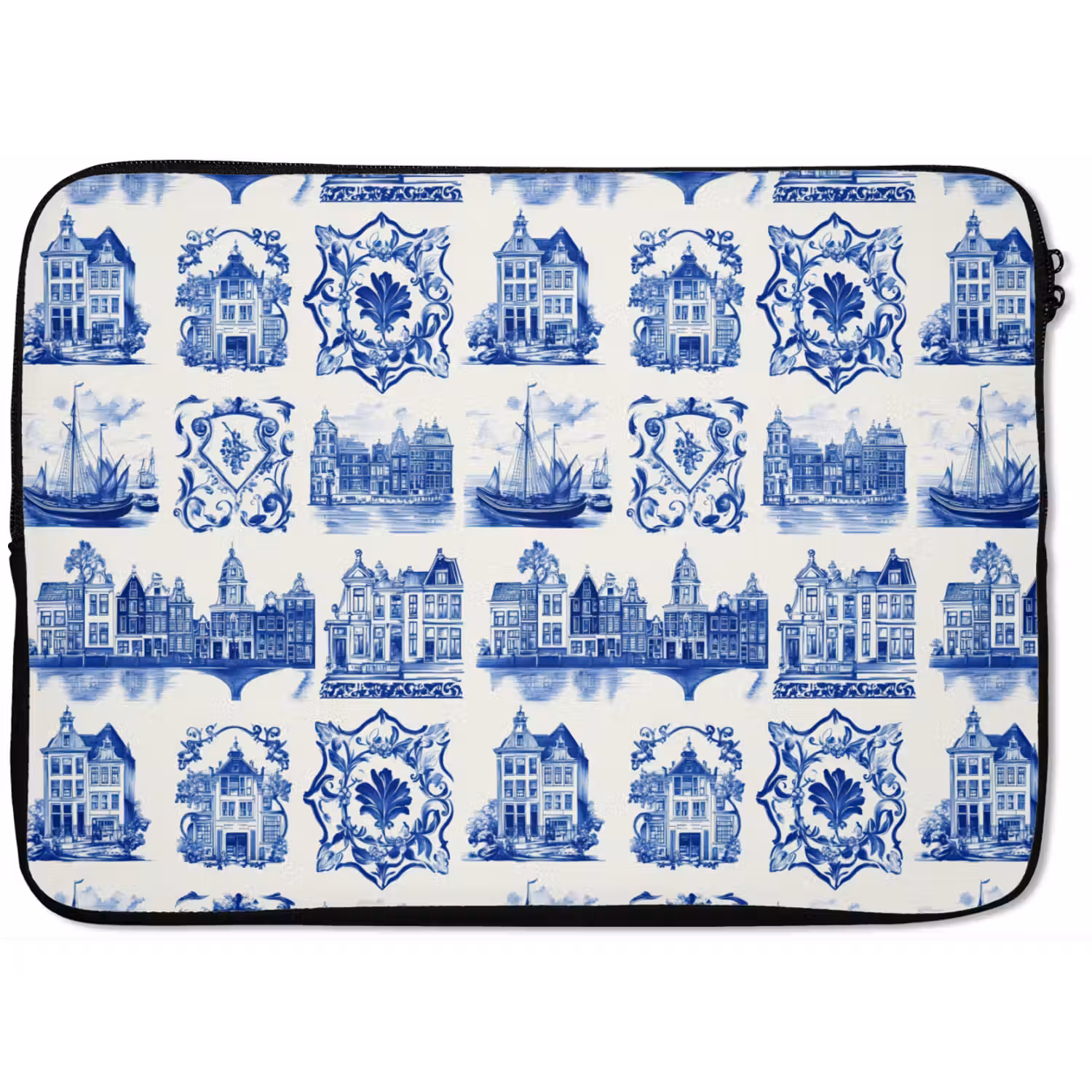 Huizen - Schepen - Blauw laptophoes neopreen klein 279 -zkaufland3dotto
