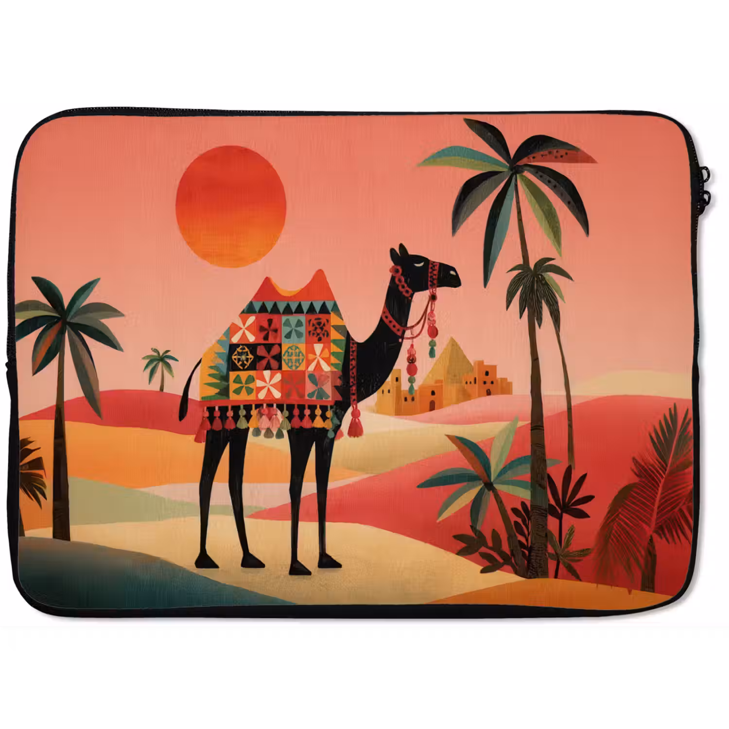 Kameel - Gekleurd tapijt - Duinen - Rode zon laptophoes neopreen klein -zkaufland3dotto