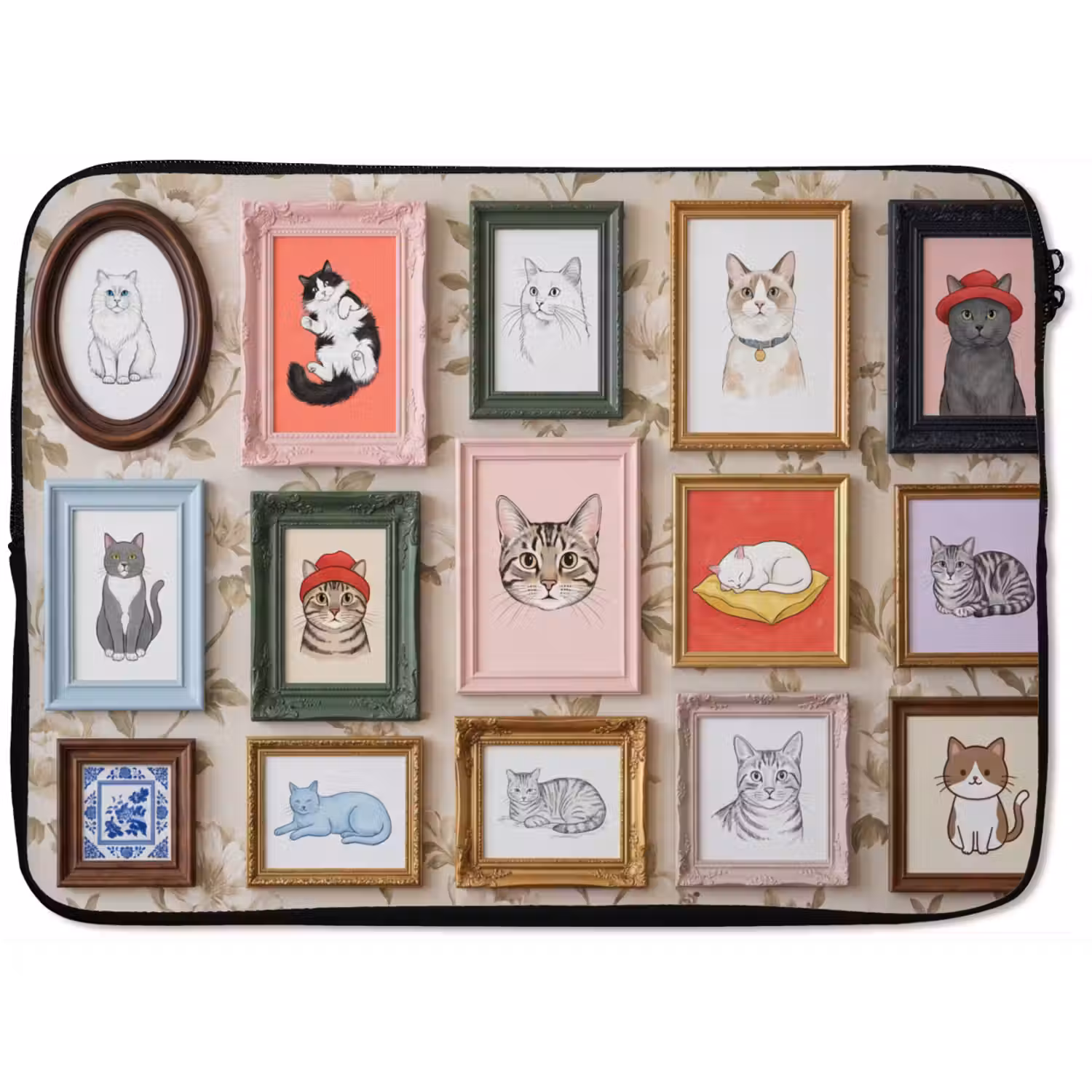 Kat - Portret - Dieren - Illustratie - Lijst laptophoes neopreen klein -zkaufland3dotto