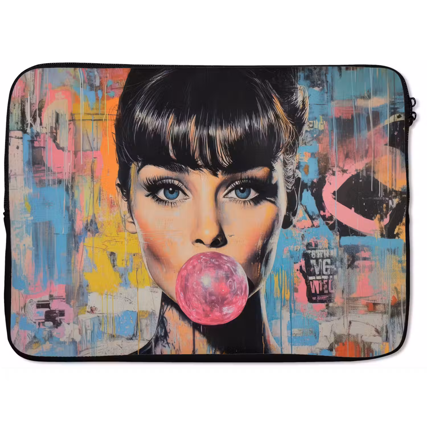 Kauwgom - Vrouw - Penseelstreken - Modern laptophoes neopreen klein -zkaufland3dotto