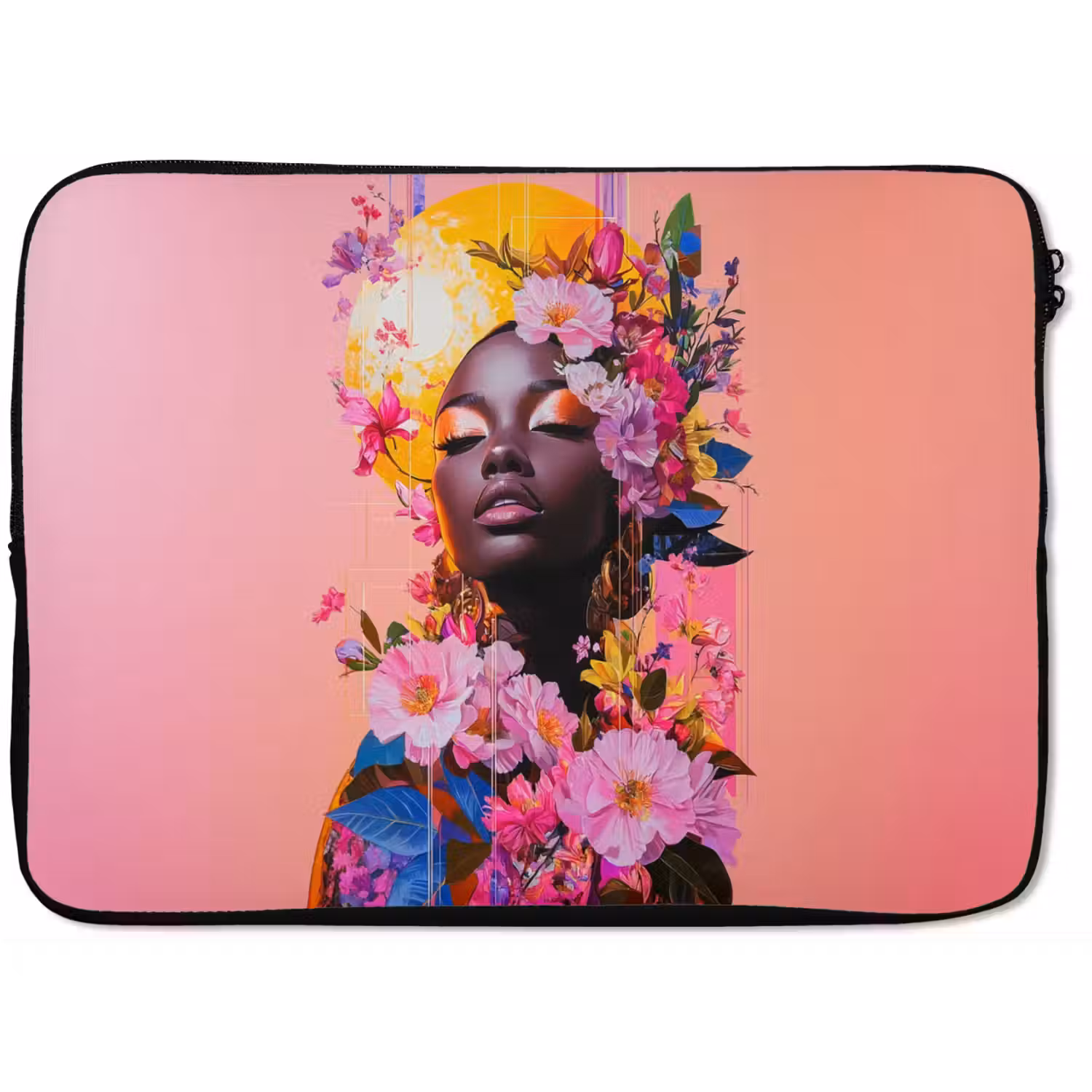 Kleurrijk - Bloemen - Vrouw - Zon laptophoes neopreen klein -zkaufland3dotto