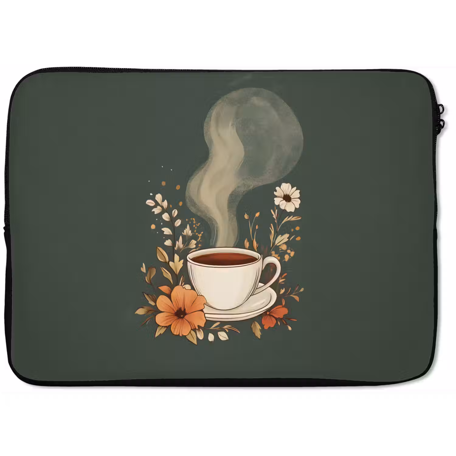 Kop - Bloemen - Groen - Koffie laptophoes neopreen klein -zkaufland3dotto