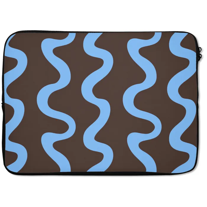 Kronkelende lijnen - Blauw - Bruin - Minimalistisch laptophoes neopreen klein 279 -zkaufland3dotto