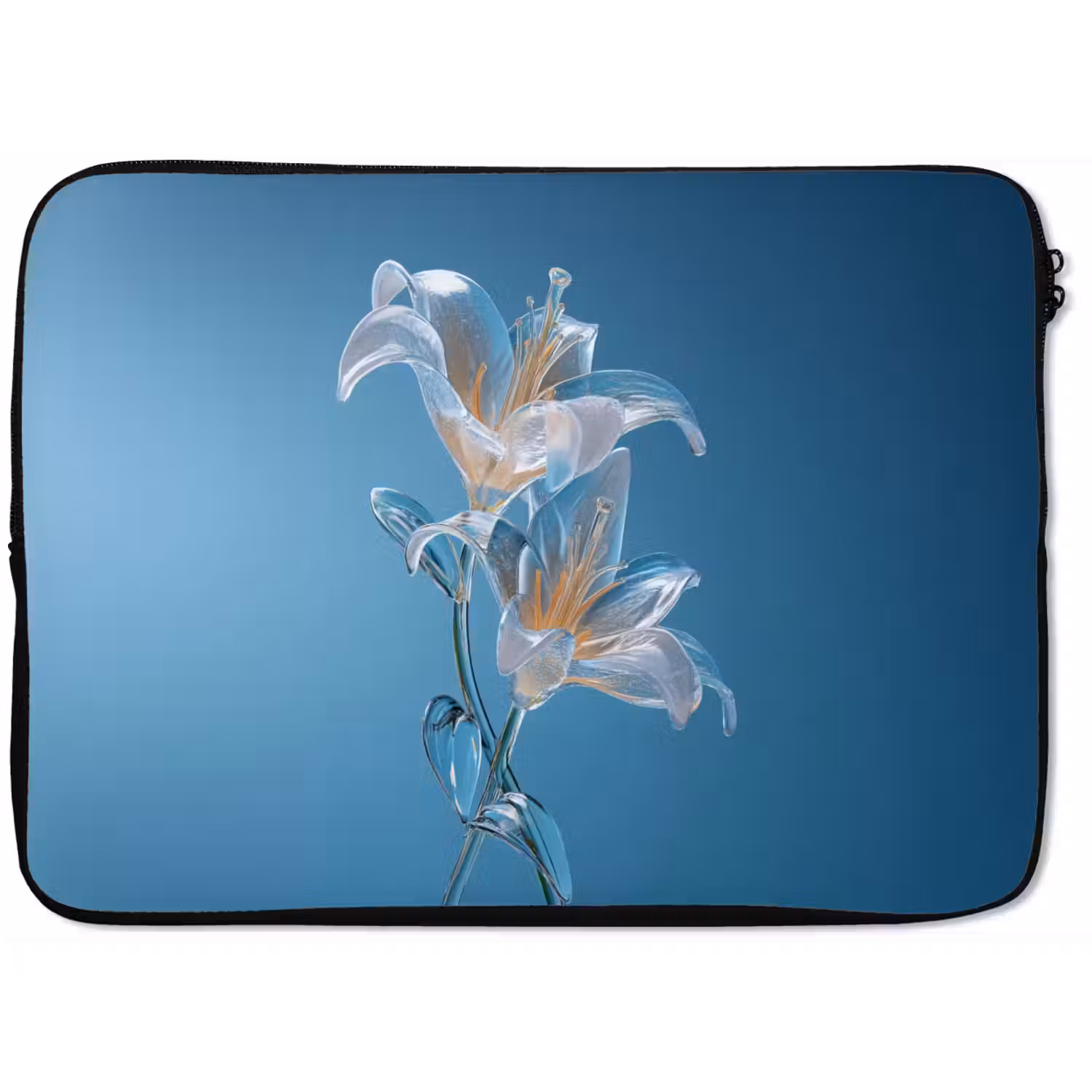 Lelies - Blauw - Glazen laptophoes neopreen klein -zkaufland3dotto