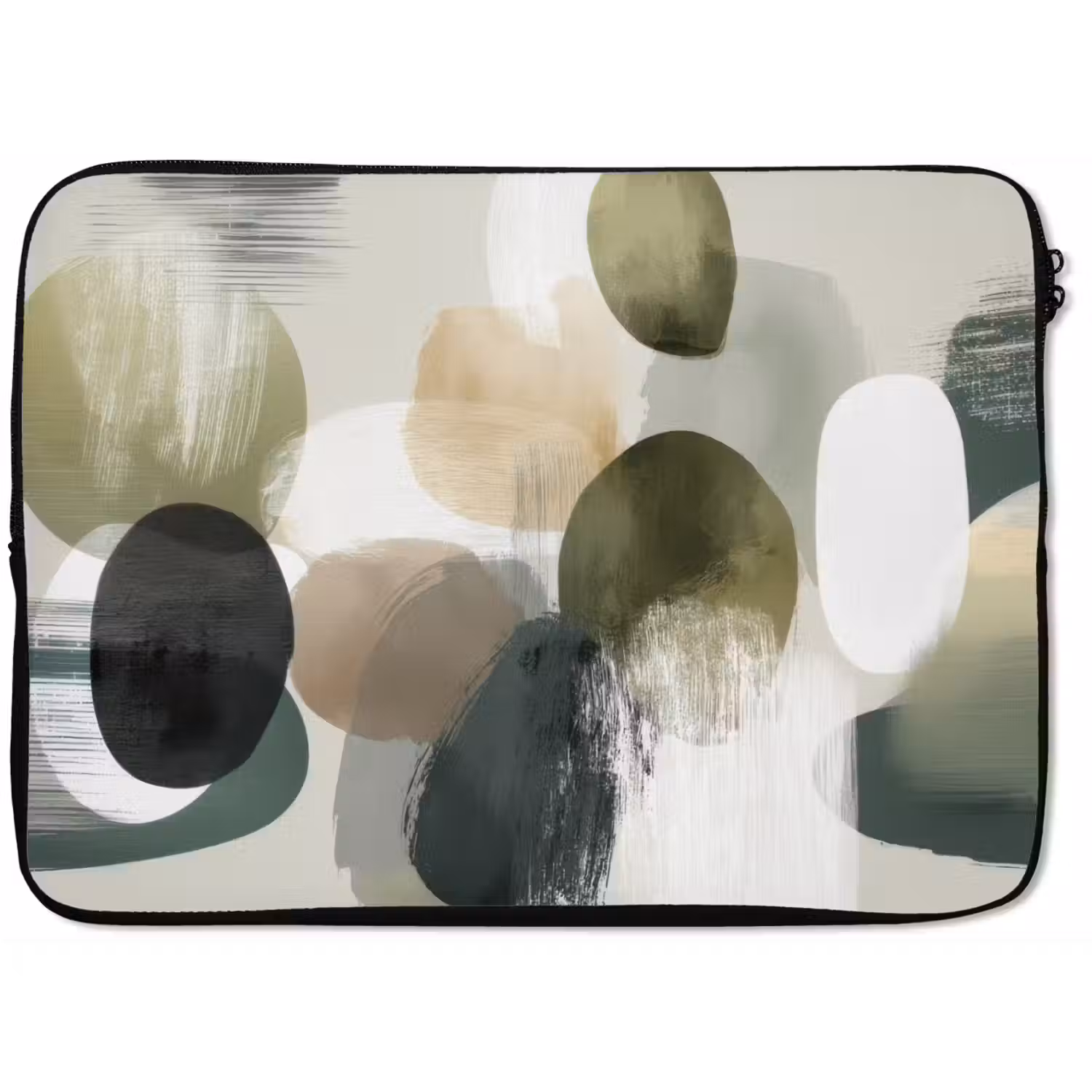 Minimalistisch - Cirkels - Penseelstreken - Beige laptophoes neopreen klein -zkaufland3dotto