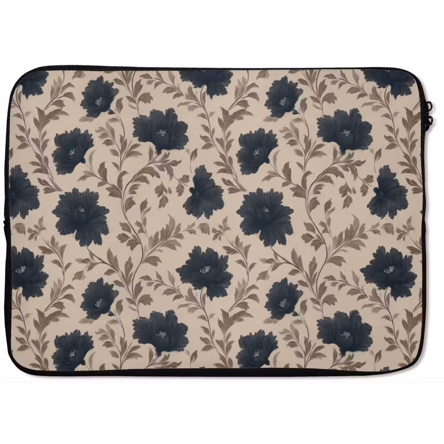 Motief - Bloemen - Zwart - Beige laptophoes neopreen klein 279 -zkaufland3dotto