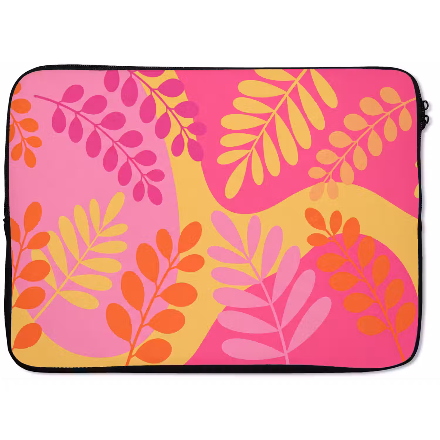 Natuur - Bladeren - Abstract - Roze - Geel laptophoes neopreen klein -zkaufland3dotto