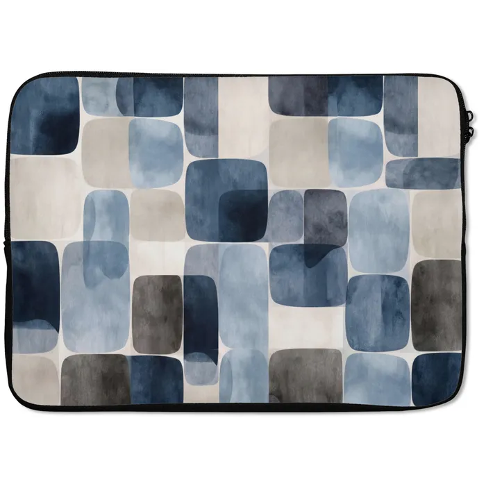 Patroon - Blauw - Vierkanten laptophoes neopreen klein -zkaufland3dotto